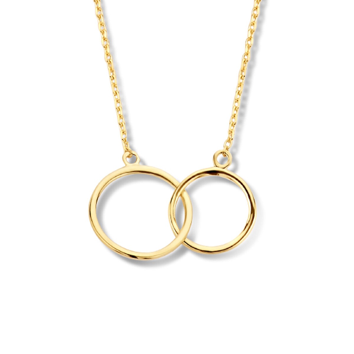 Collier en or jaune ajustable avec deux cercles entrelacés.