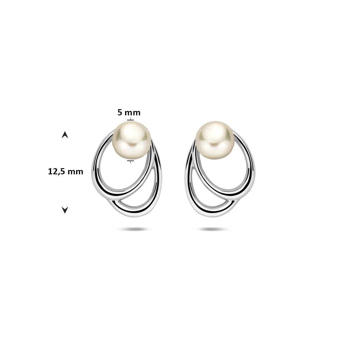 Puces d'oreilles en argent avec perle blanche – rhodié argent 12,5 mm