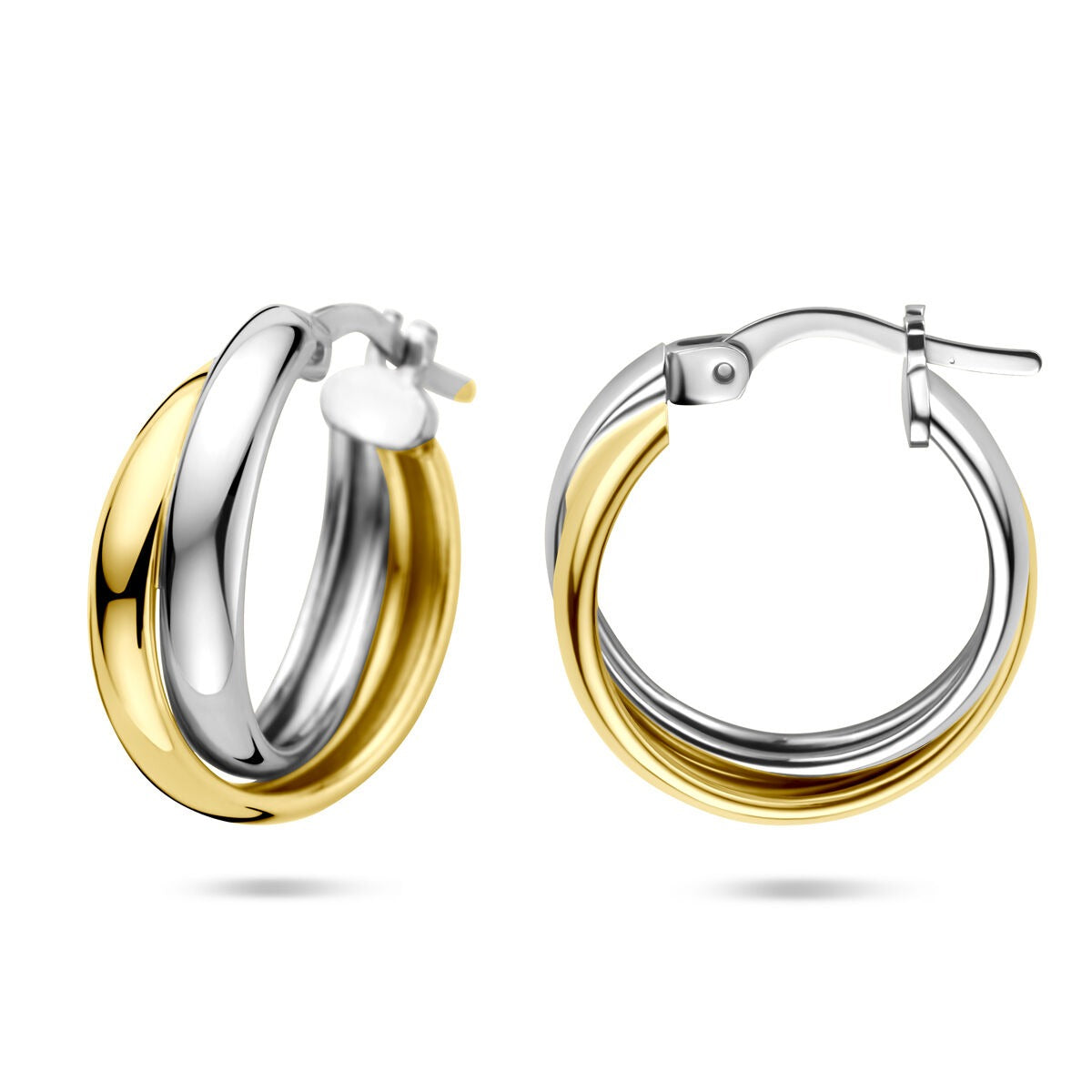 Créoles bicolores en argent – plaqué or et rhodié en argent 925, 19.5x6.5 mm