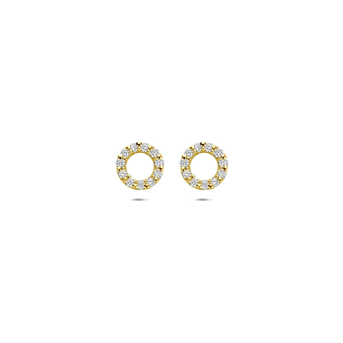 Boucles d'oreilles en or jaune 9 carats avec zirconium, de forme ronde et ornées de pierres brillantes.