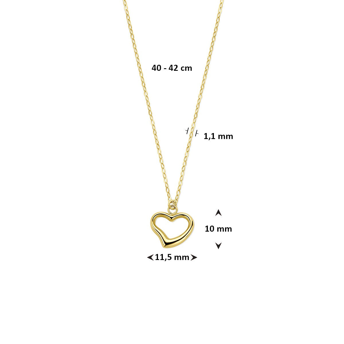 collier en or jaune avec pendentif en forme de cœur