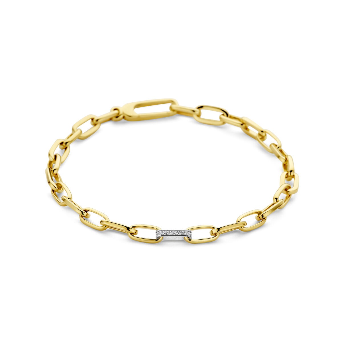 Bracelet bicolore en or 14 carats avec un détail en diamant.