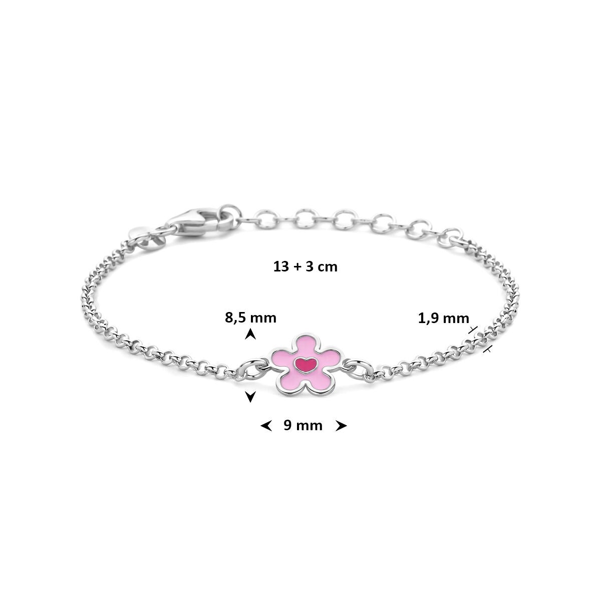 Bracelet pour enfant en argent 925 rhodié avec fleur et cœur