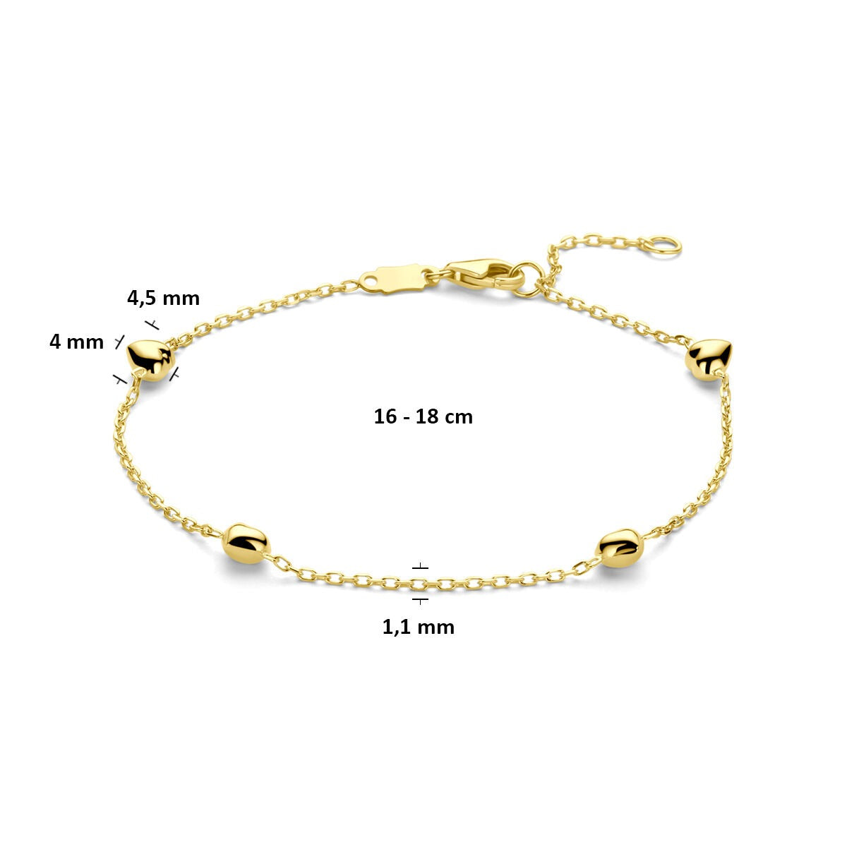 bracelet cœurs 16 - 18 cm or jaune 14K