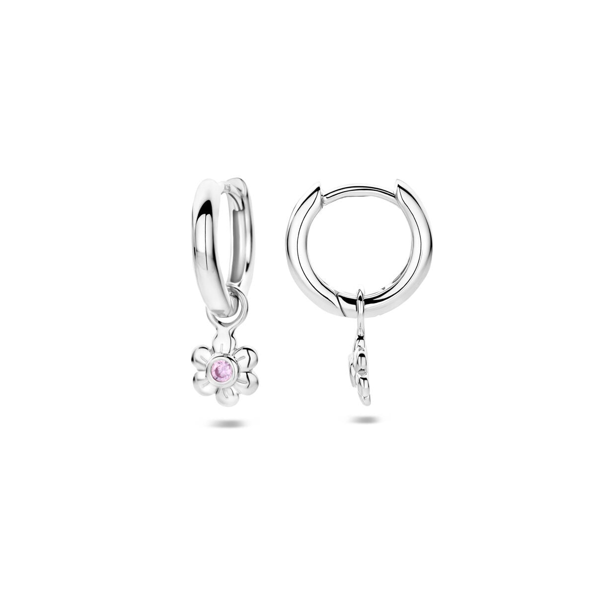 Créoles en argent avec zircone rose et design floral