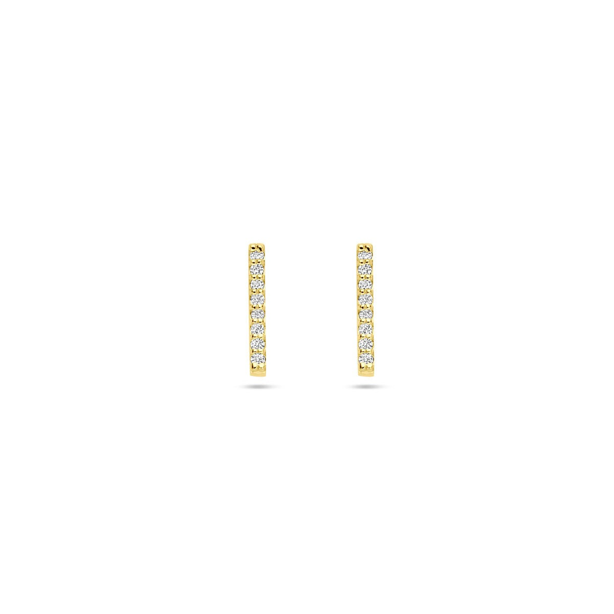 Boucles d'oreilles en or jaune 14 carats avec diamants cultivés en laboratoire, forme rectangulaire.