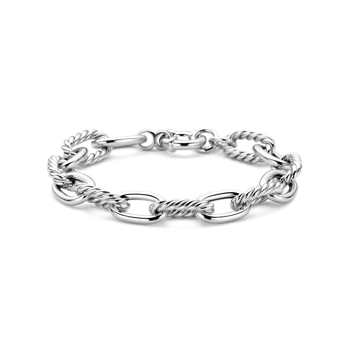 Gerhodineerd zilveren schakelarmband met groot veerslot