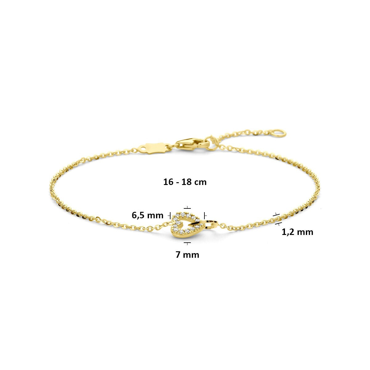 bracelet en or jaune en forme de cœur avec zircone