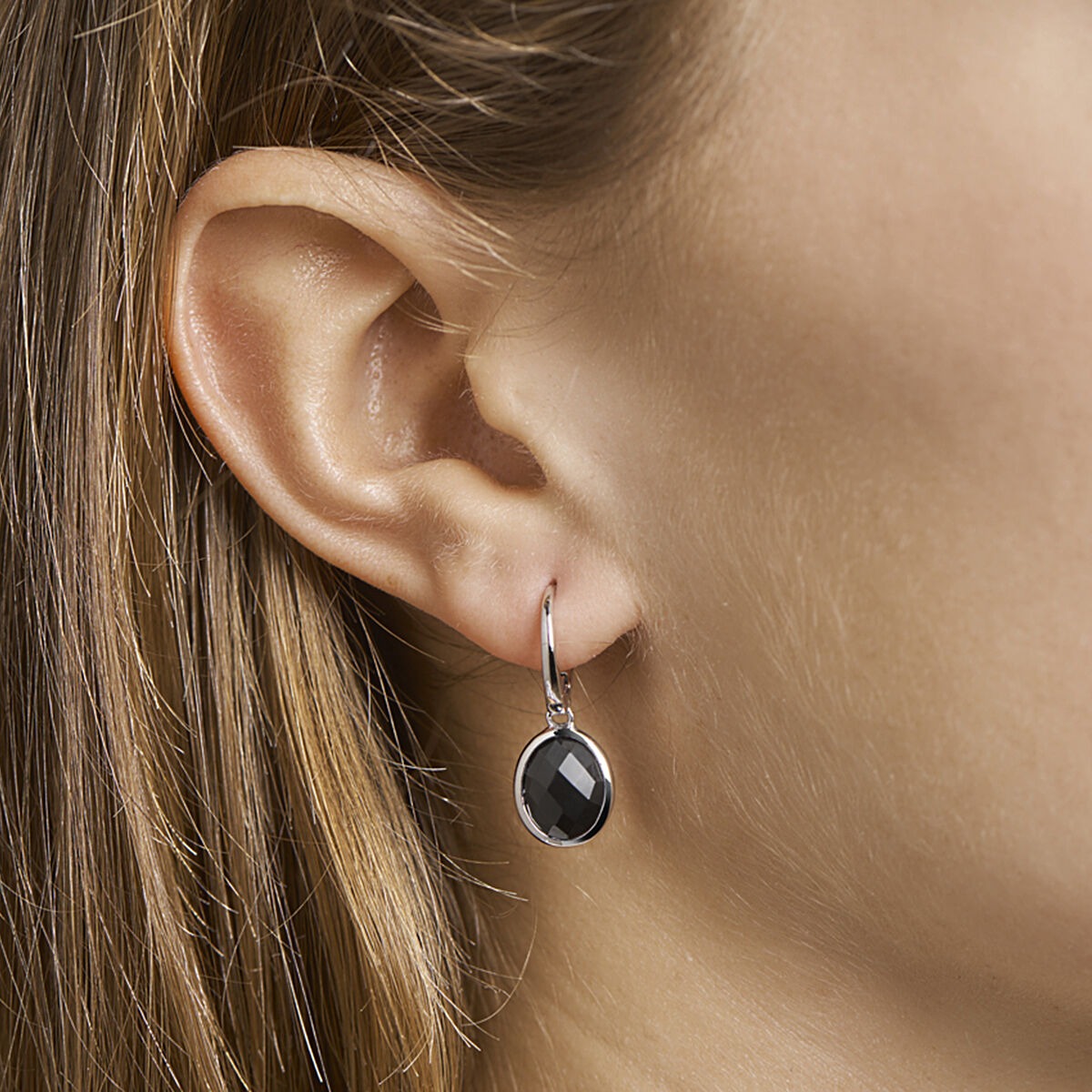 Créoles en argent avec pendentifs en onyx – rhodiées 925