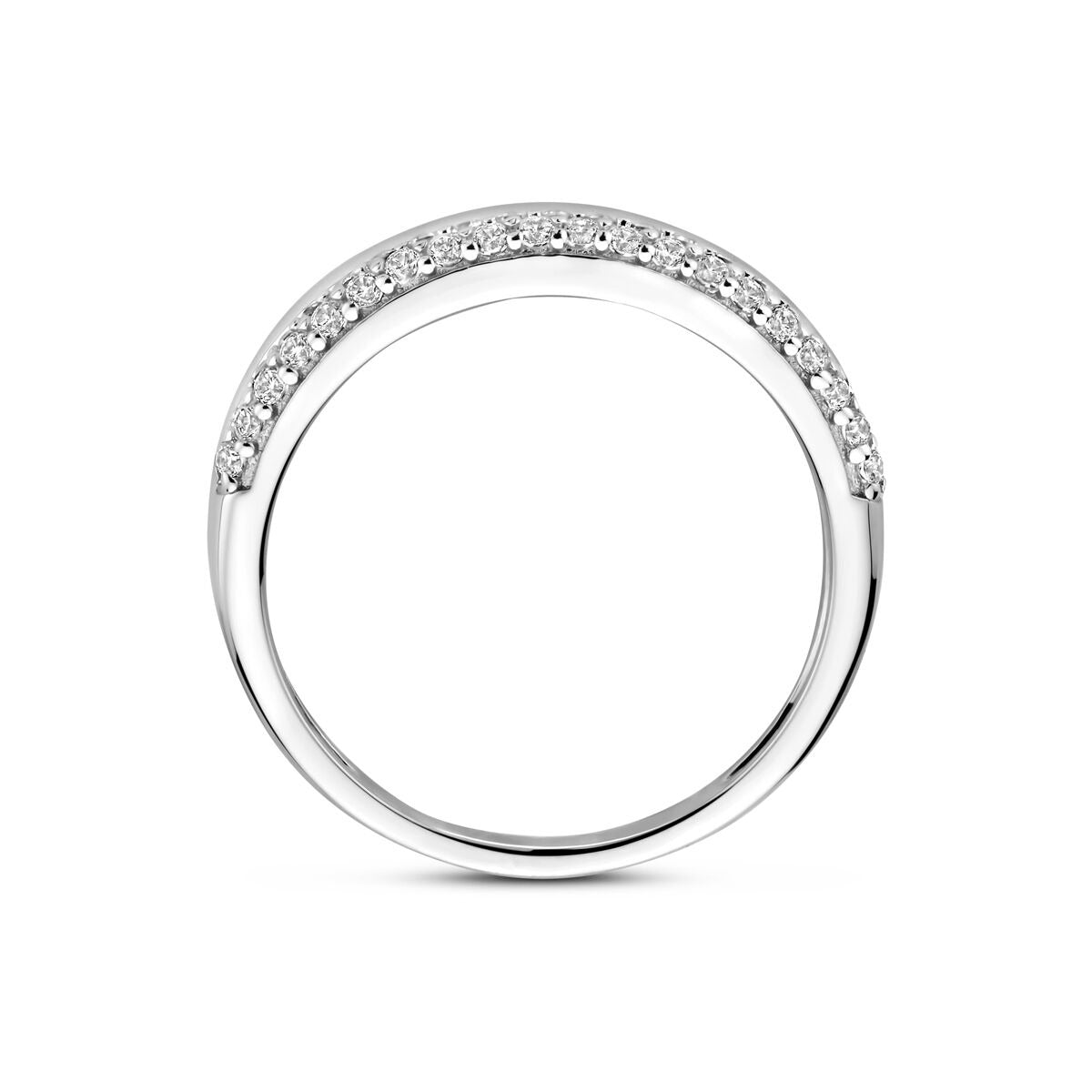 Bague en argent rhodié avec zircone transparente 5mm