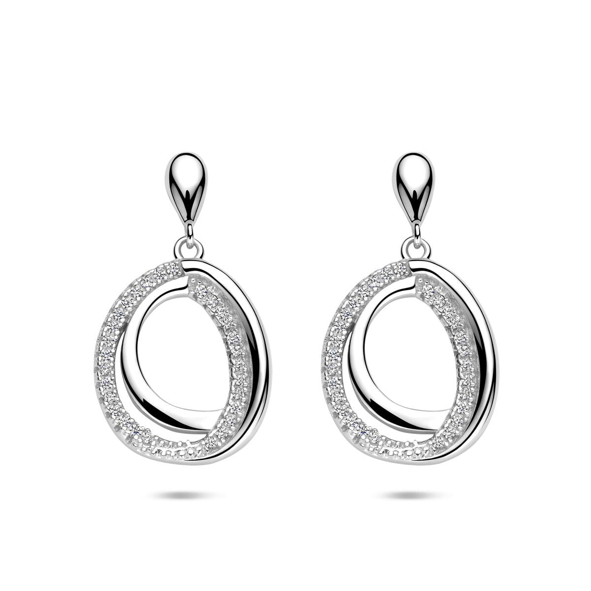 Boucles d'oreilles en argent rhodié 925 avec un entourage en zirconium, en forme d'ovale.