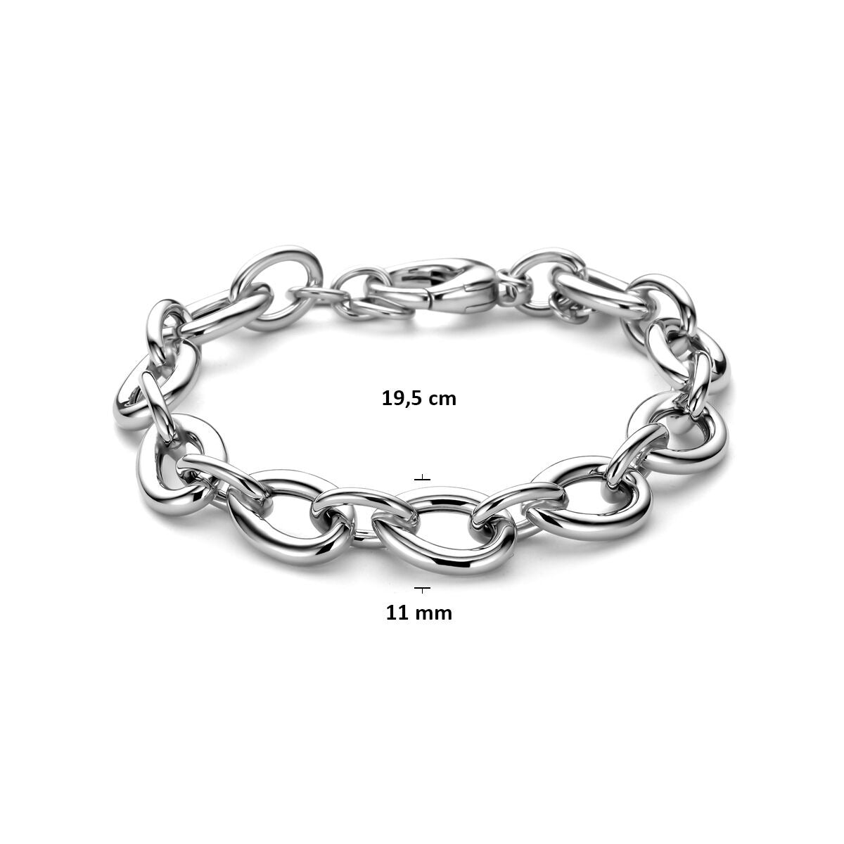 Bracelet pour femme en argent – large maille ancre en argent rhodié 11 mm 19,5 cm