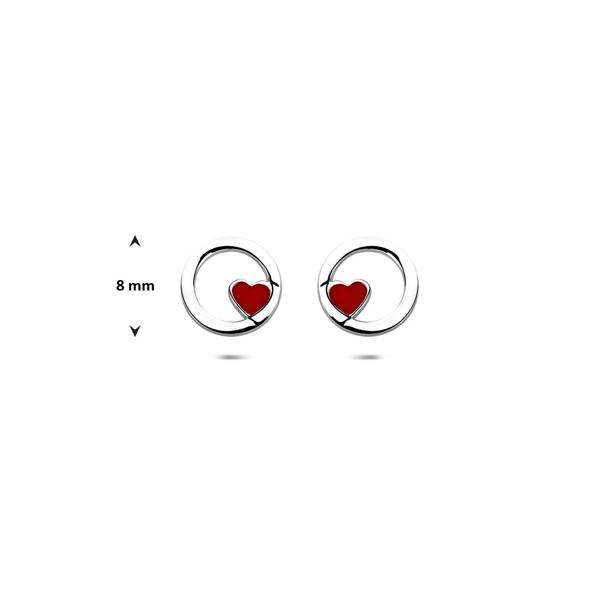 Puces d'oreilles pour enfant en argent avec cœur en émail rouge – rhodié 925 argent 8mm