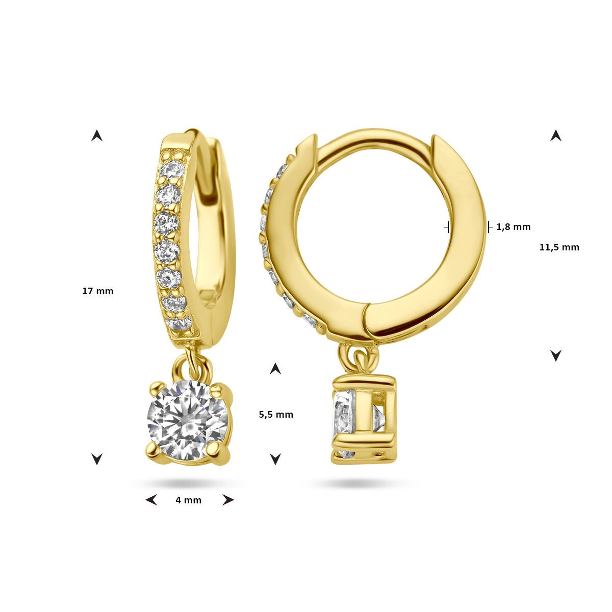Créoles en argent plaqué or pour femme – zircone taillée en brillant en sertissage entourage