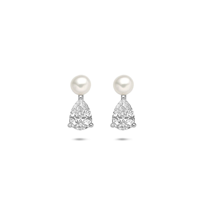 Zilveren oorknopjes met parel en zirkonia – gerhodineerd 925 zilver