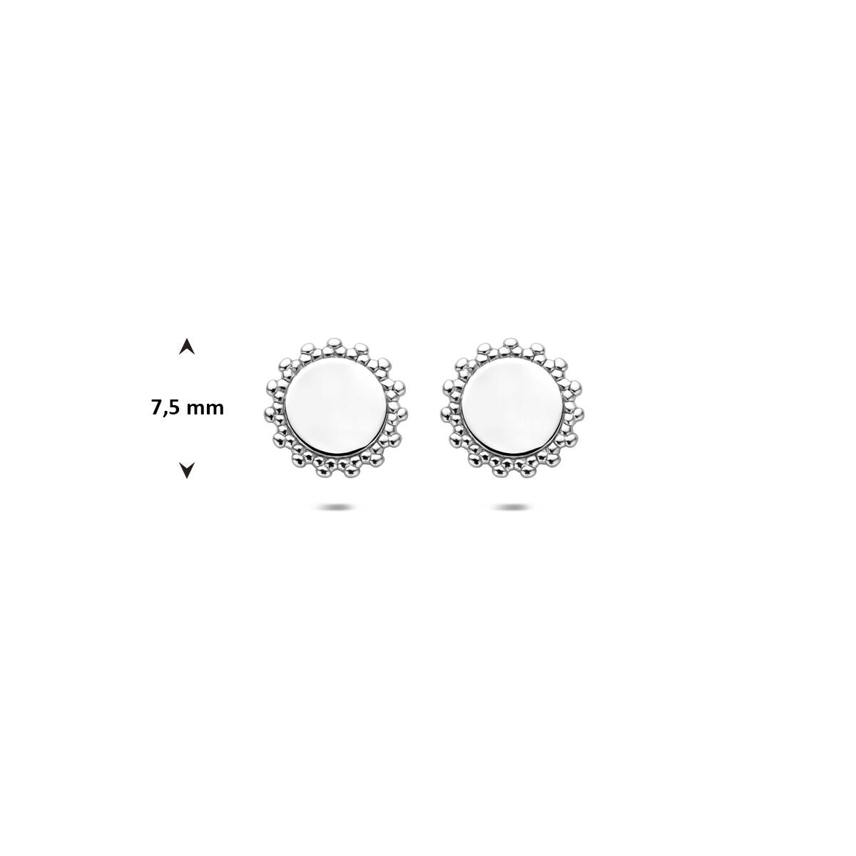 Puces d'oreilles en argent rondes rhodiées 7,5 mm