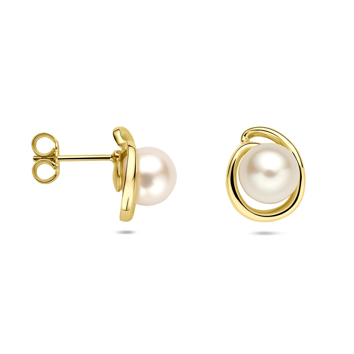 Puces d'oreilles en or jaune 14k avec perles – 8 mm