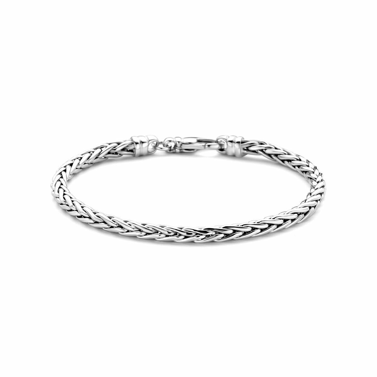Bracelet en argent rhodié avec motif tressé en forme de queue de renard.