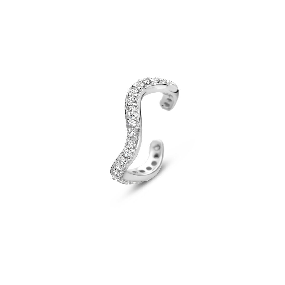 Ear cuff en argent rhodié avec zirconiums, en forme ondulée.