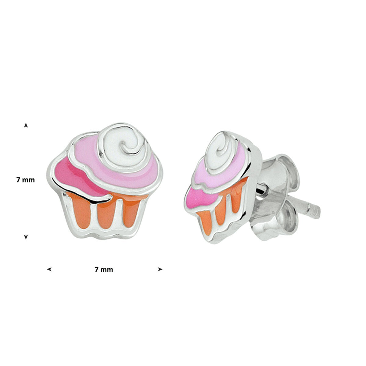 Puces d'oreilles en argent cupcake – rhodiées avec émail coloré