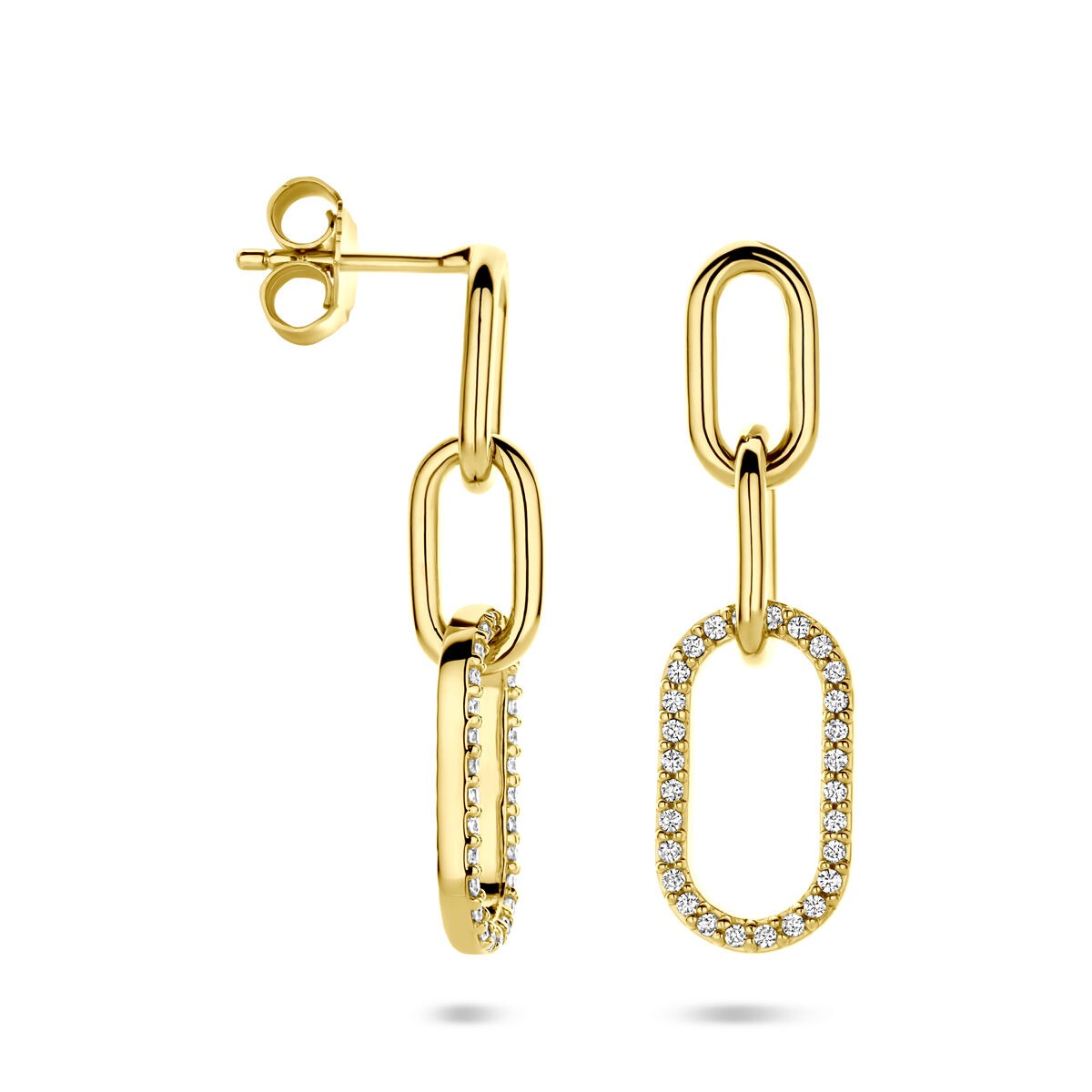 Boucles d'oreilles en argent plaqué or avec zircone – argent 925, 30 mm