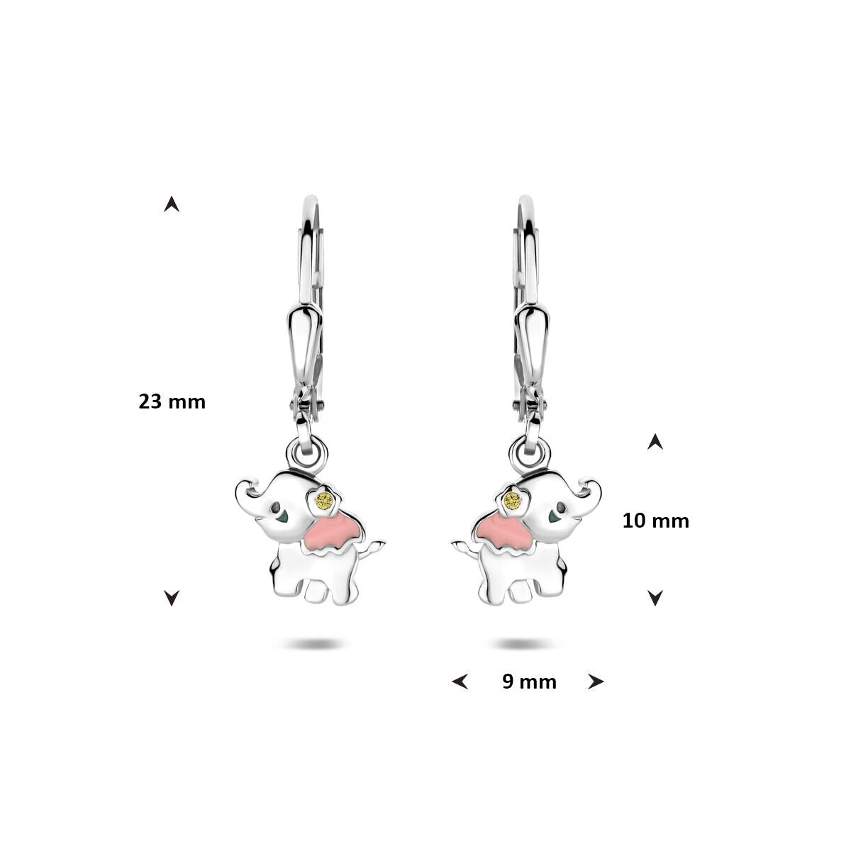 Boucles d'oreilles pour enfant en argent – rhodié 925 argent avec émail et zircone 23 mm