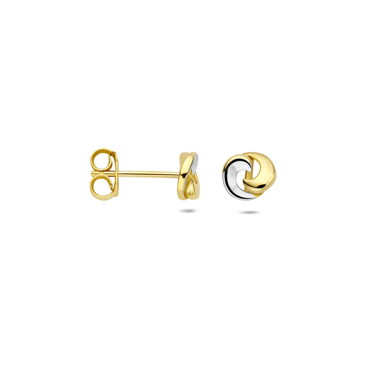 Puces d'oreilles bicolores avec nœud – or blanc et or jaune 14k