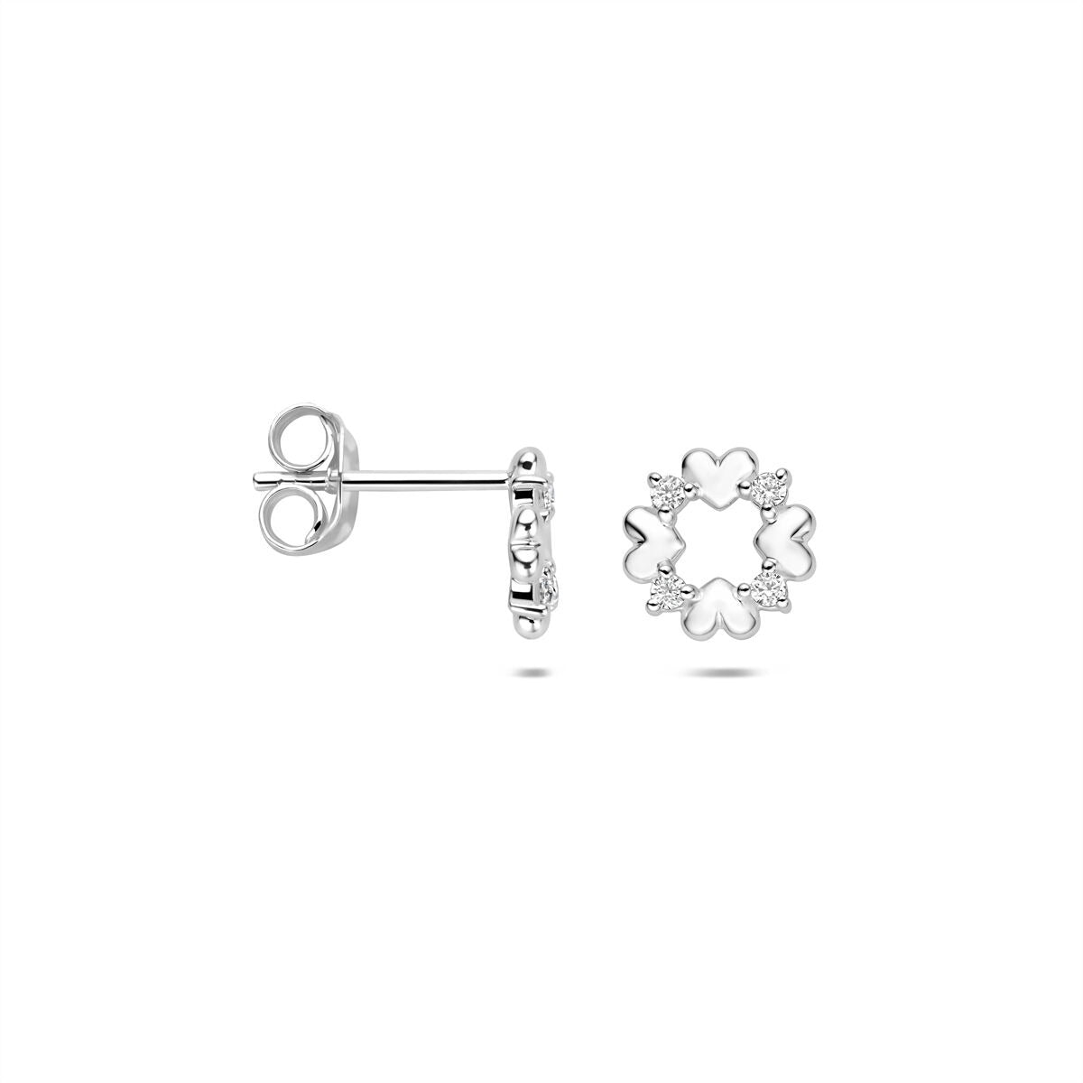 Puces d'oreilles en argent rhodié en forme de cœur avec zircone