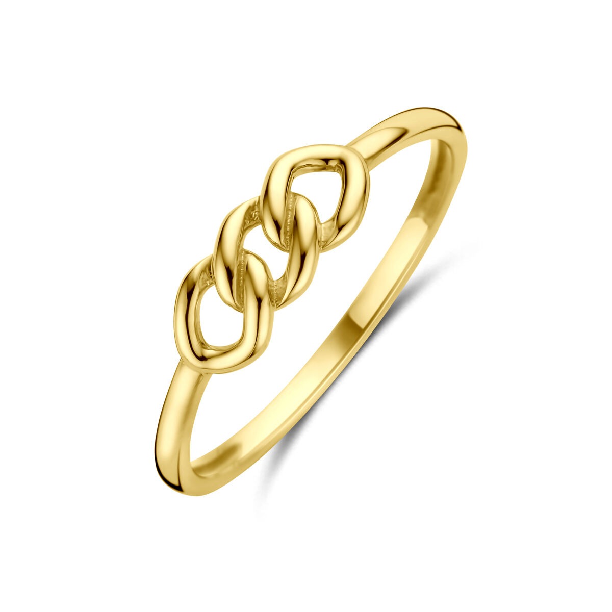 Bague en or jaune 14 carats avec un motif entrelacé.