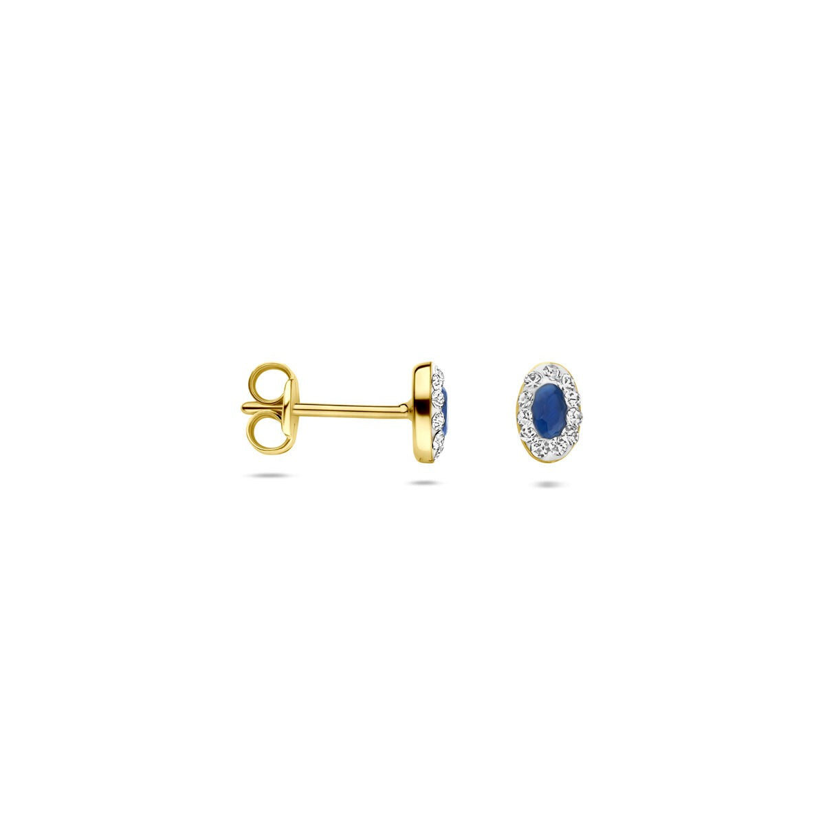 Puces d'oreilles en or jaune 14k avec saphir synthétique et Swarovski