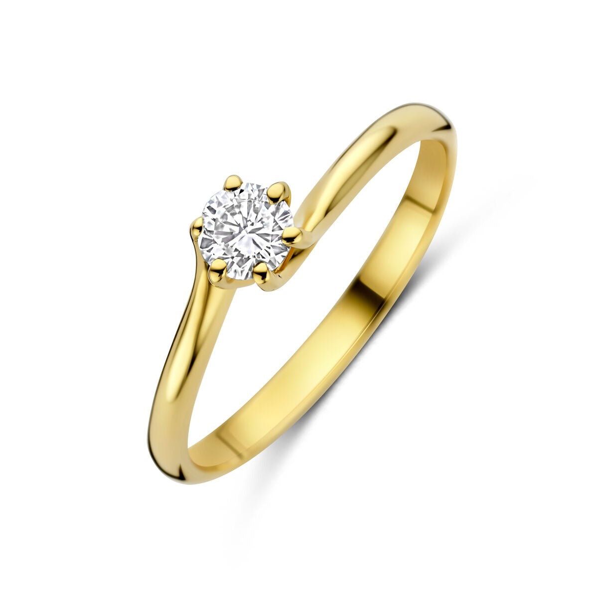 Bague en or jaune 14 carats avec un diamant cultivé en laboratoire.