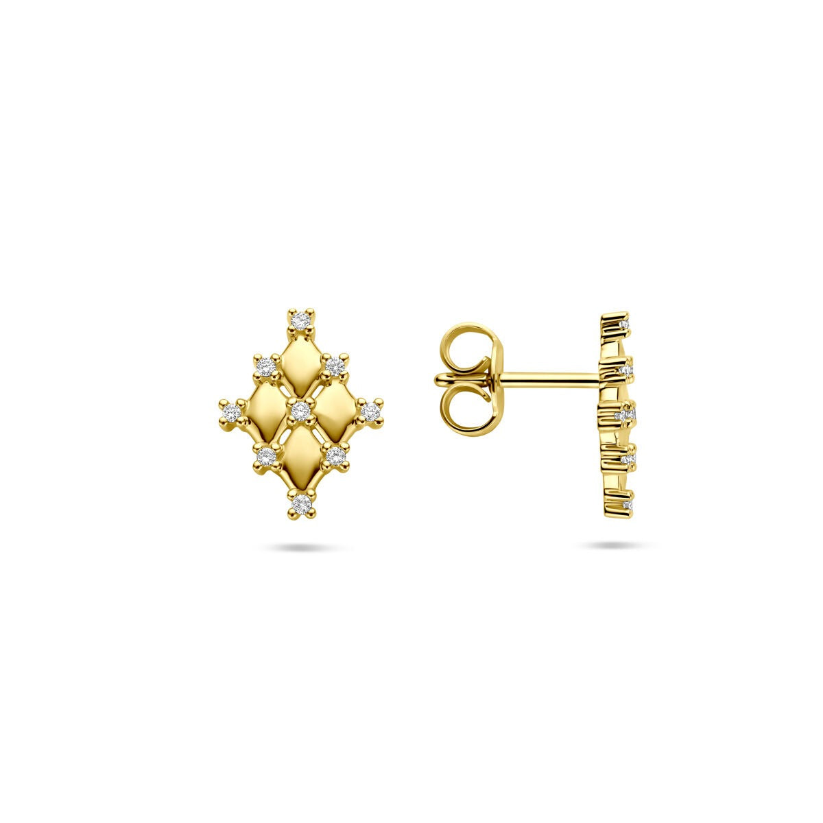 Puces d'oreilles en or jaune 14k avec diamant – 12 x 9 mm, en forme de losange