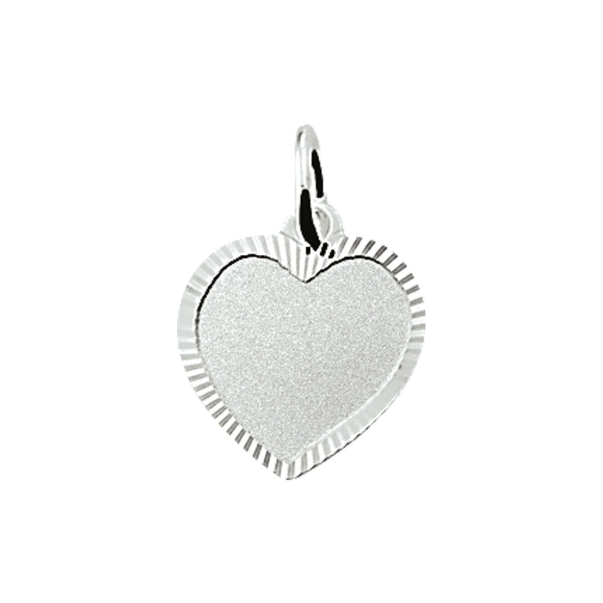 Pendentif en argent en forme de cœur, 13 mm, avec finition mate et bordure striée.