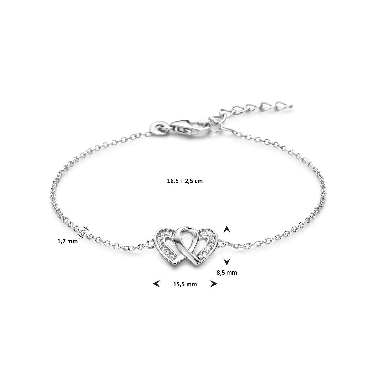 Bracelet en argent avec cœur et zircone – rhodié argent 925