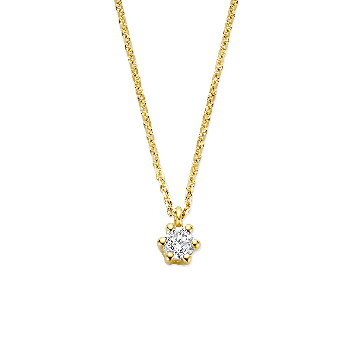 Collier en or jaune 14 carats avec un diamant cultivé en laboratoire, pendentif en forme de fleur.