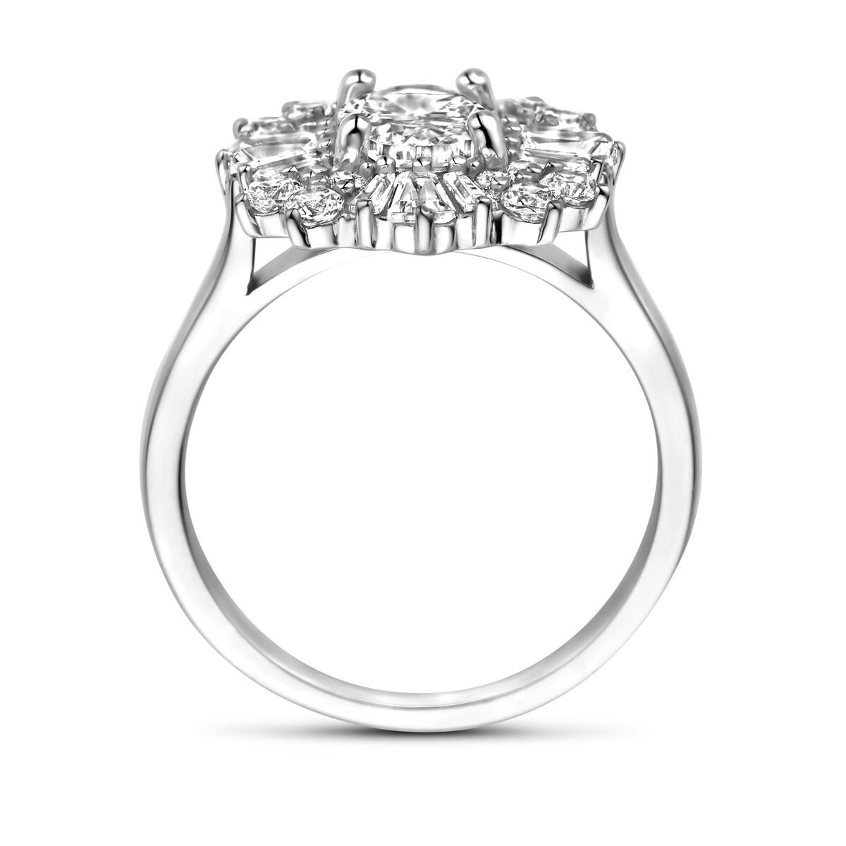 Bague pour femme en argent avec zircone ovale – rhodiée 925 argent, 14,5 mm de large
