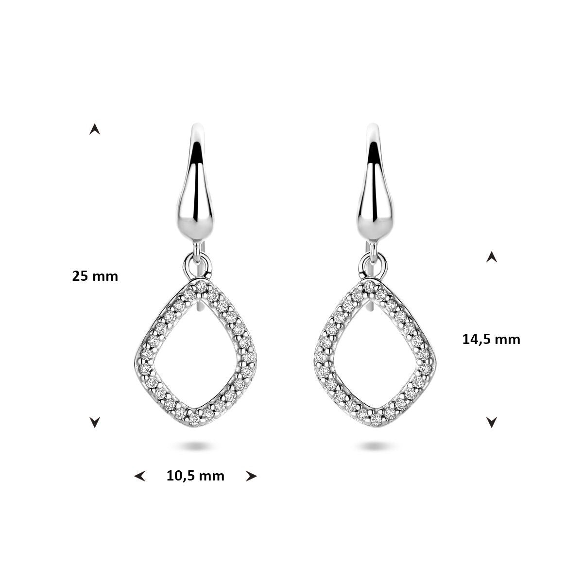 Boucles d'oreilles en argent en forme de losange avec zircone 25 mm