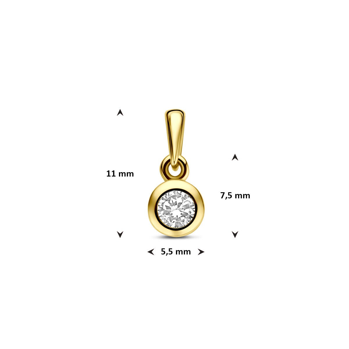 pendentif en or jaune 14k avec zircone – 11 mm