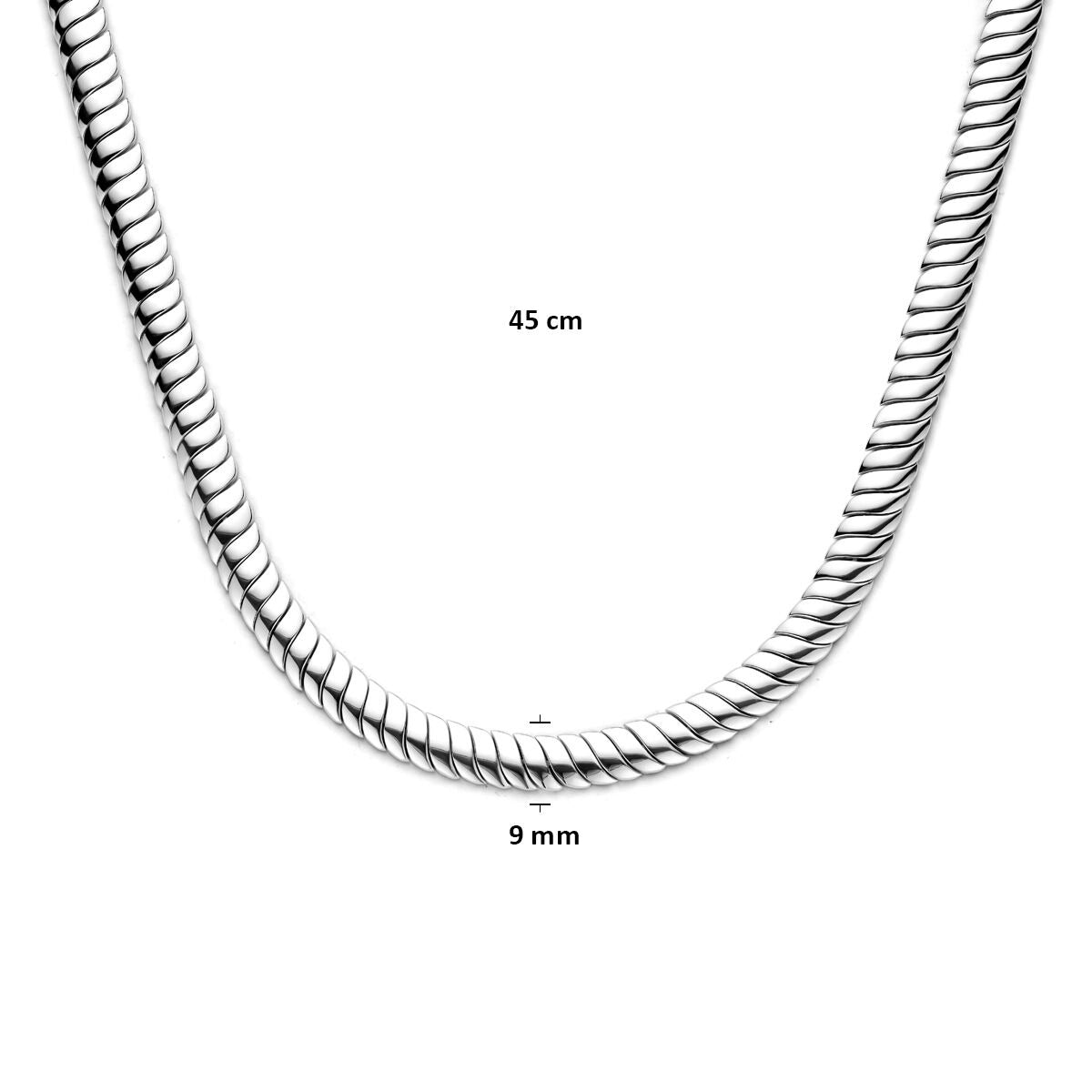 Collier pour femme en argent – Maille Omega rhodié argent 9 mm 45 cm