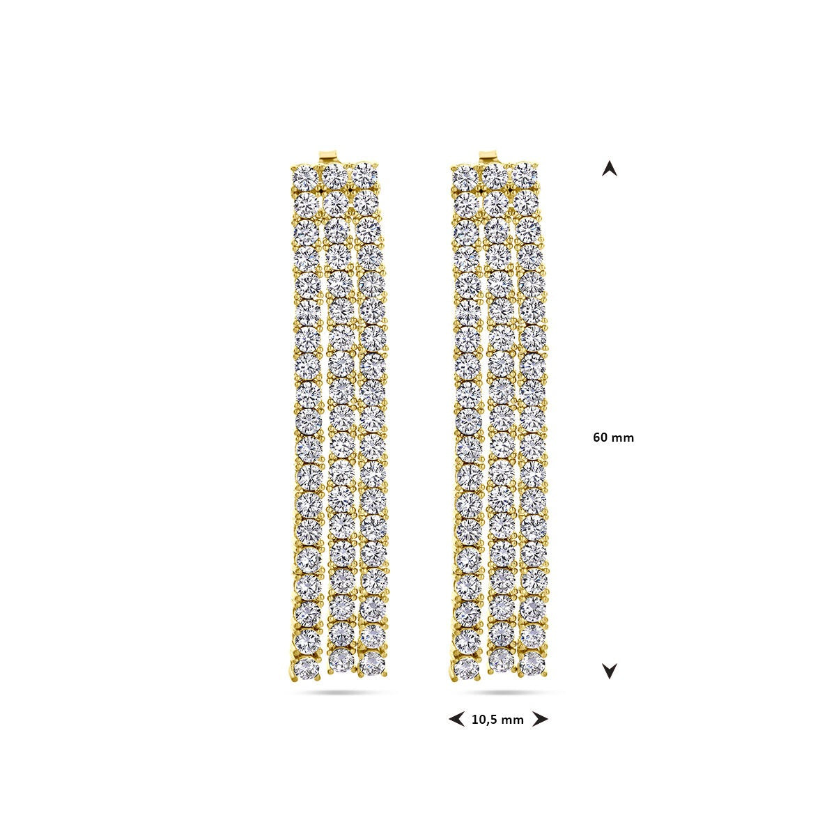 Boucles d'oreilles plaquées or argent pour femme avec zircone – doré 60 mm