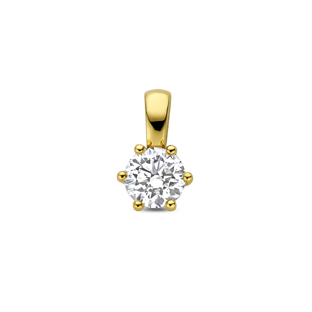 Pendentif en or jaune 14 carats avec un diamant cultivé en laboratoire, serti de six griffes.