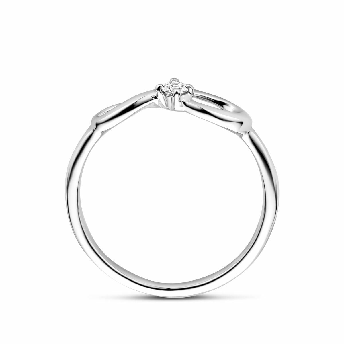 Bague pour femme en argent rhodié avec symbole infini et zircone – 6,5 mm de large