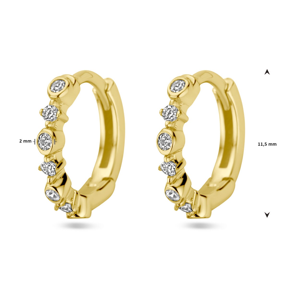 Créoles plaquées or argent pour femme – or jaune sur argent 925 avec zircone, 11,5 mm