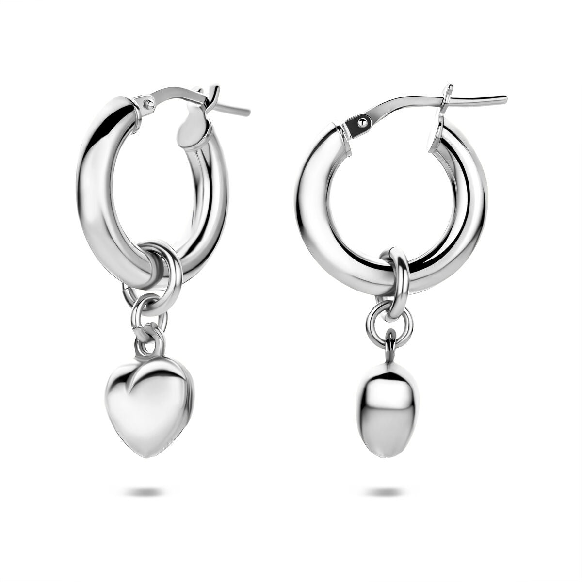 Créoles en argent rhodié avec cœur
