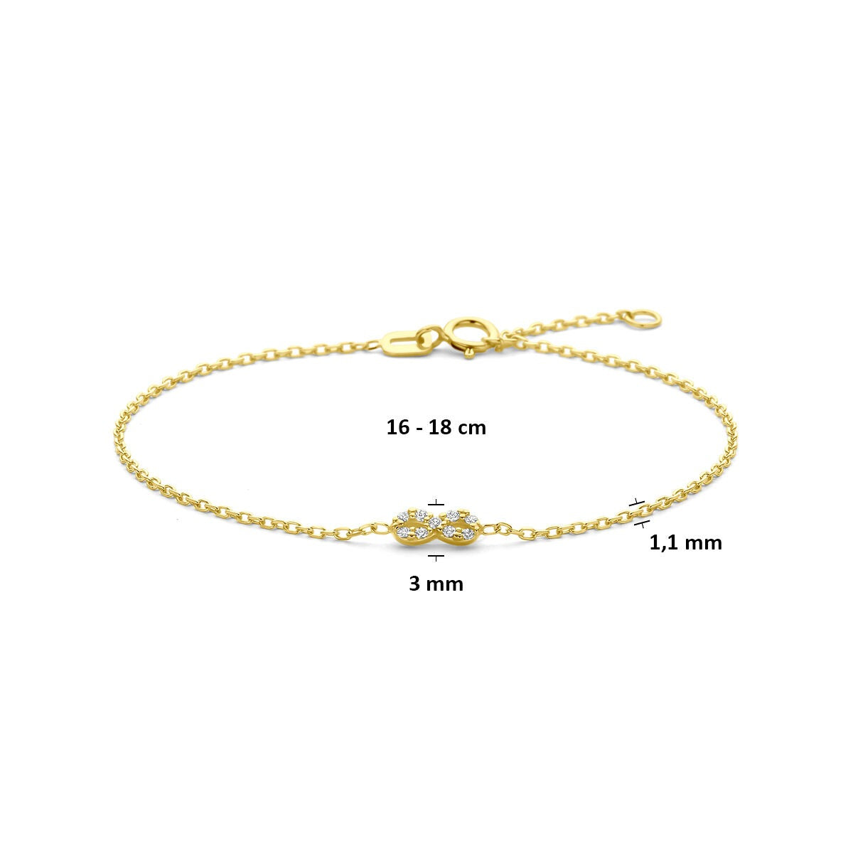 Bracelet en or jaune 14k avec zircone en forme d'infini