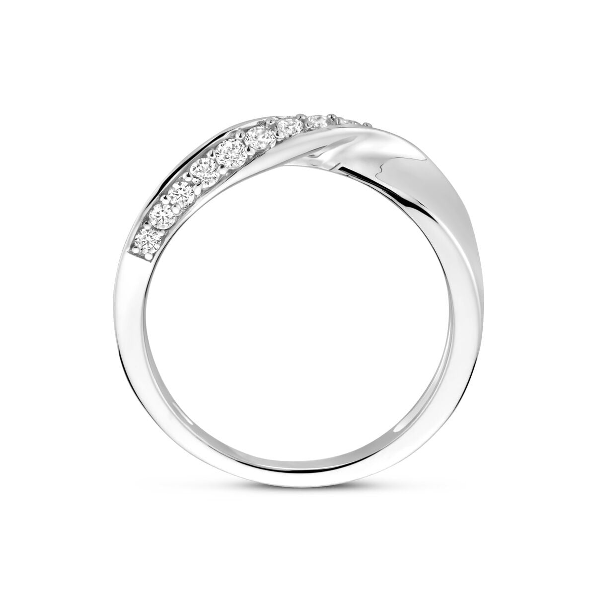 Bague entourage en argent rhodié avec zircone 5.5mm