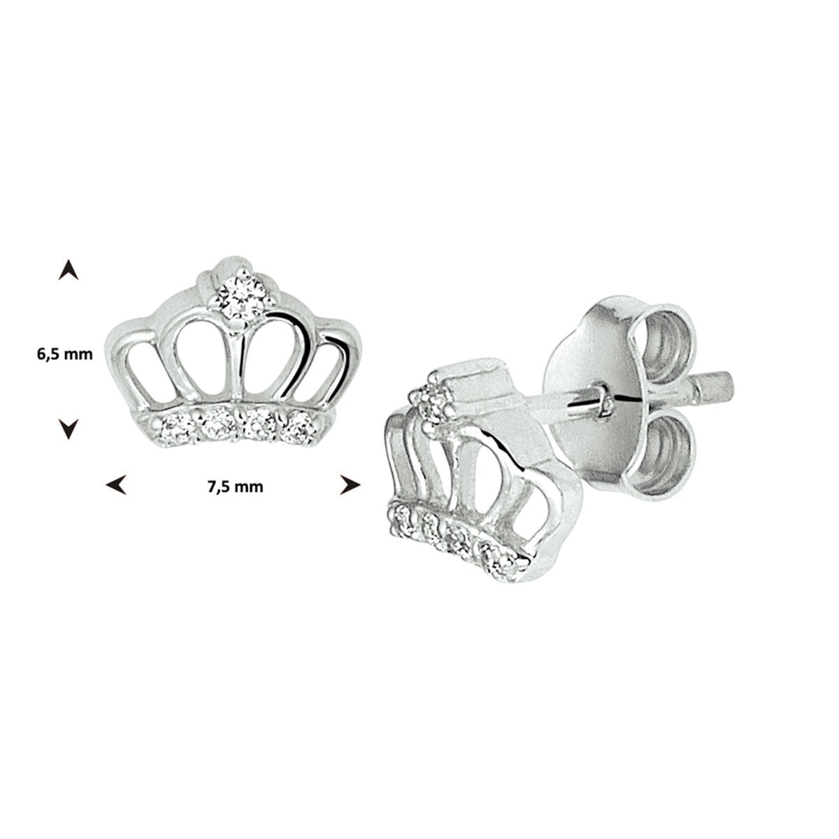 Puces d'oreilles en argent couronne avec zircone – rhodié