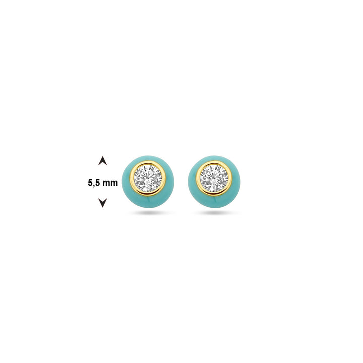 Vergulde zilveren oorknopjes met turquoise emaille en zirkonia