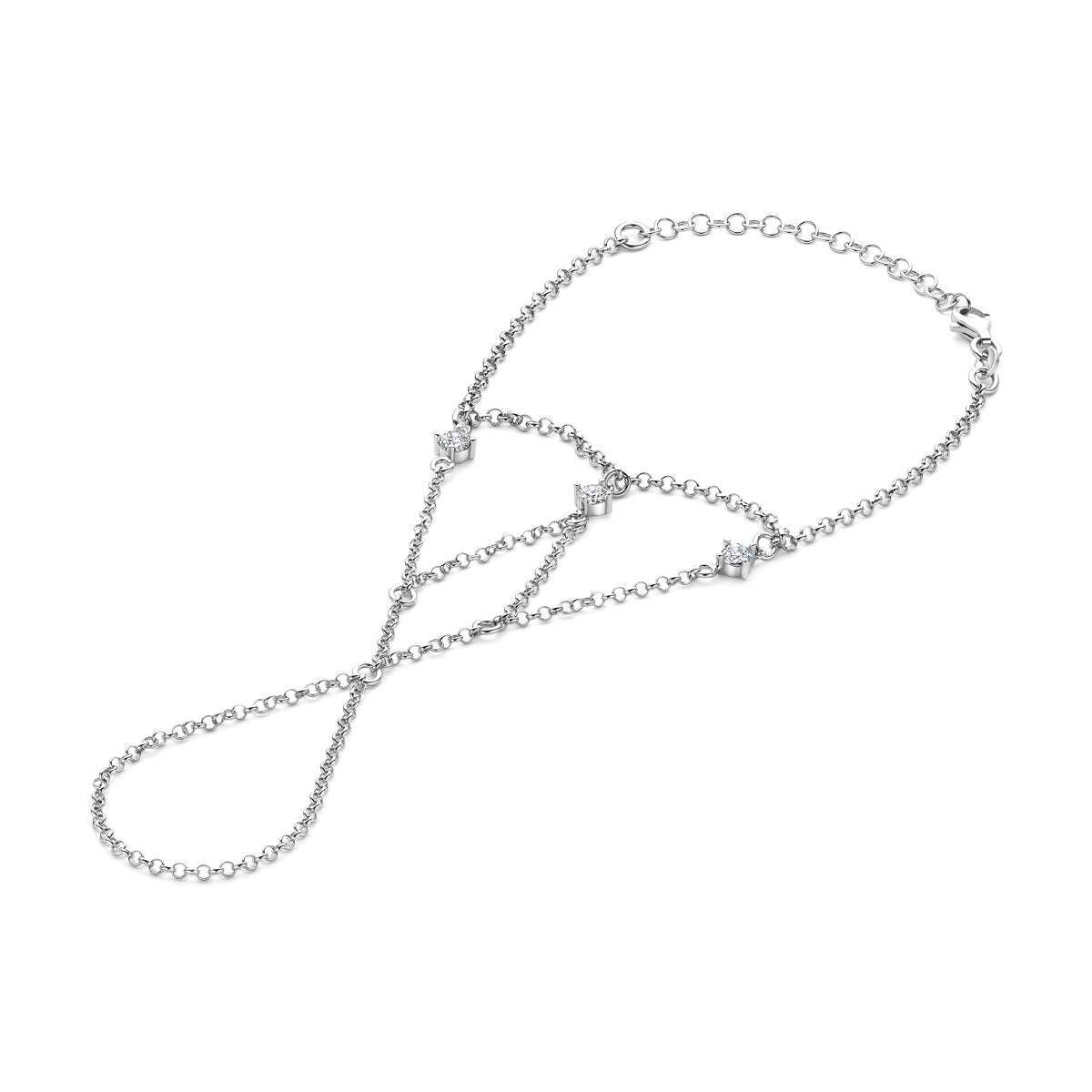 Bracelet en argent rhodié avec des zirconias, présentant un design délicat et des maillons fins.