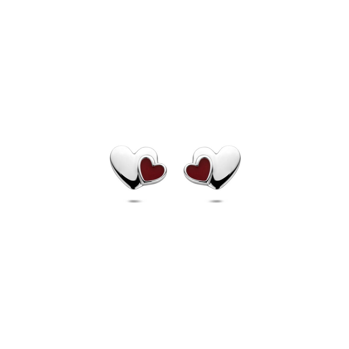 Puces d'oreilles pour enfant en argent – rhodié 925 argent avec émail rouge en forme de cœur